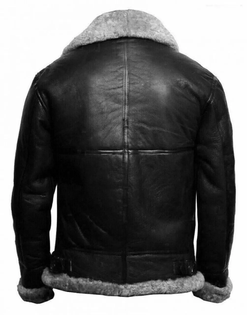 Aviator RAF  Synthetic Shearling Grey Warm Fur Men's Leather Jacket