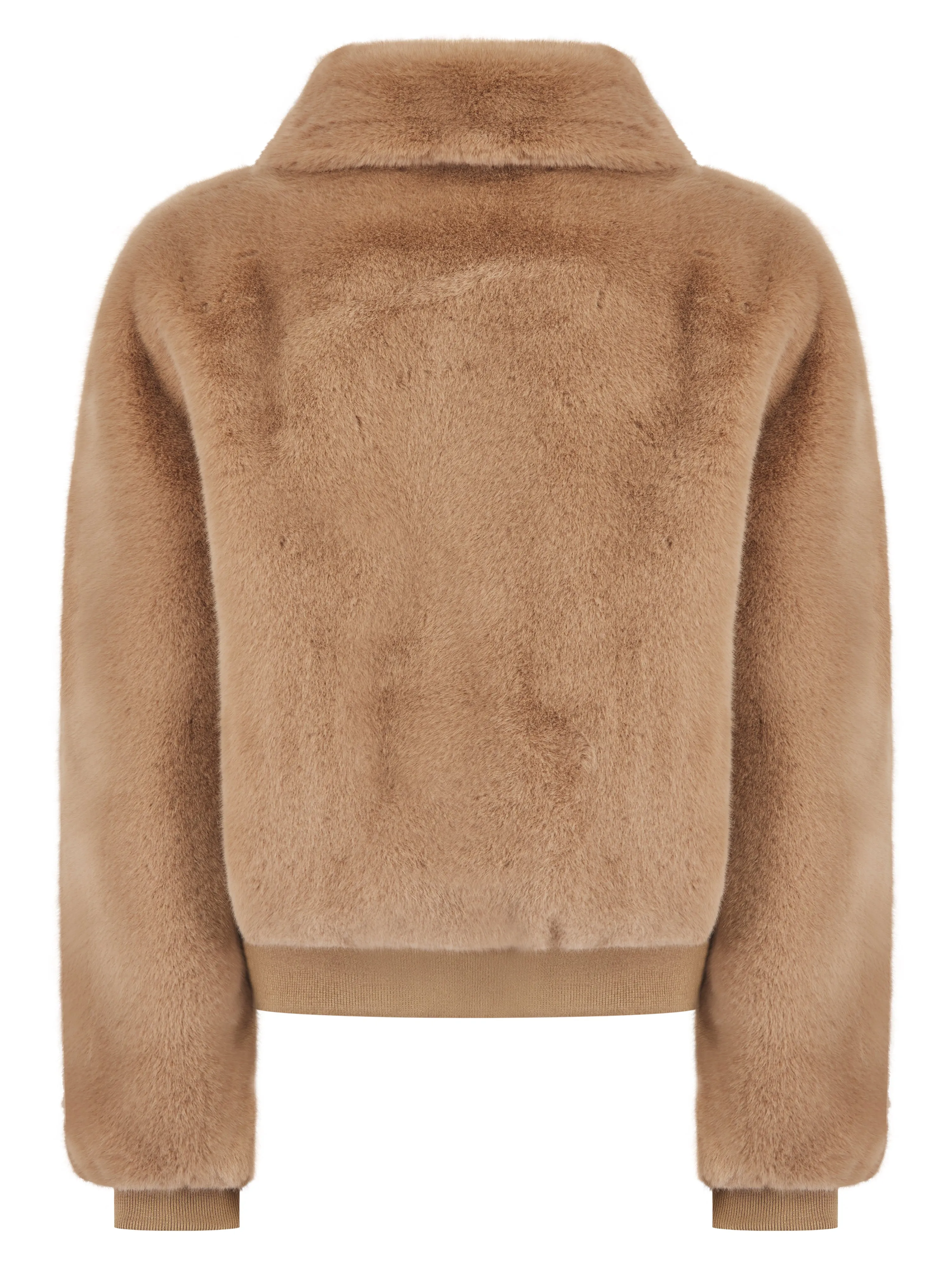 BEATRIX FAUX FUR BOMBER IN CAMEL