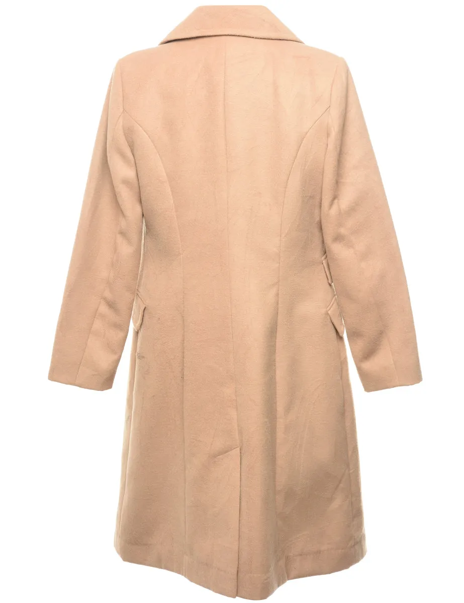 Beige Classic Single-Breasted Wool Coat - L