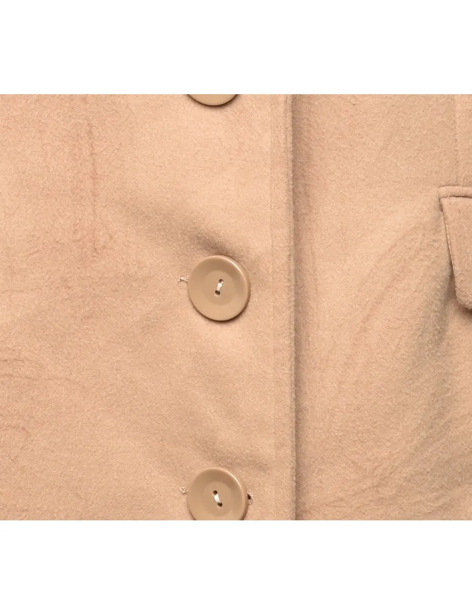 Beige Classic Single-Breasted Wool Coat - L