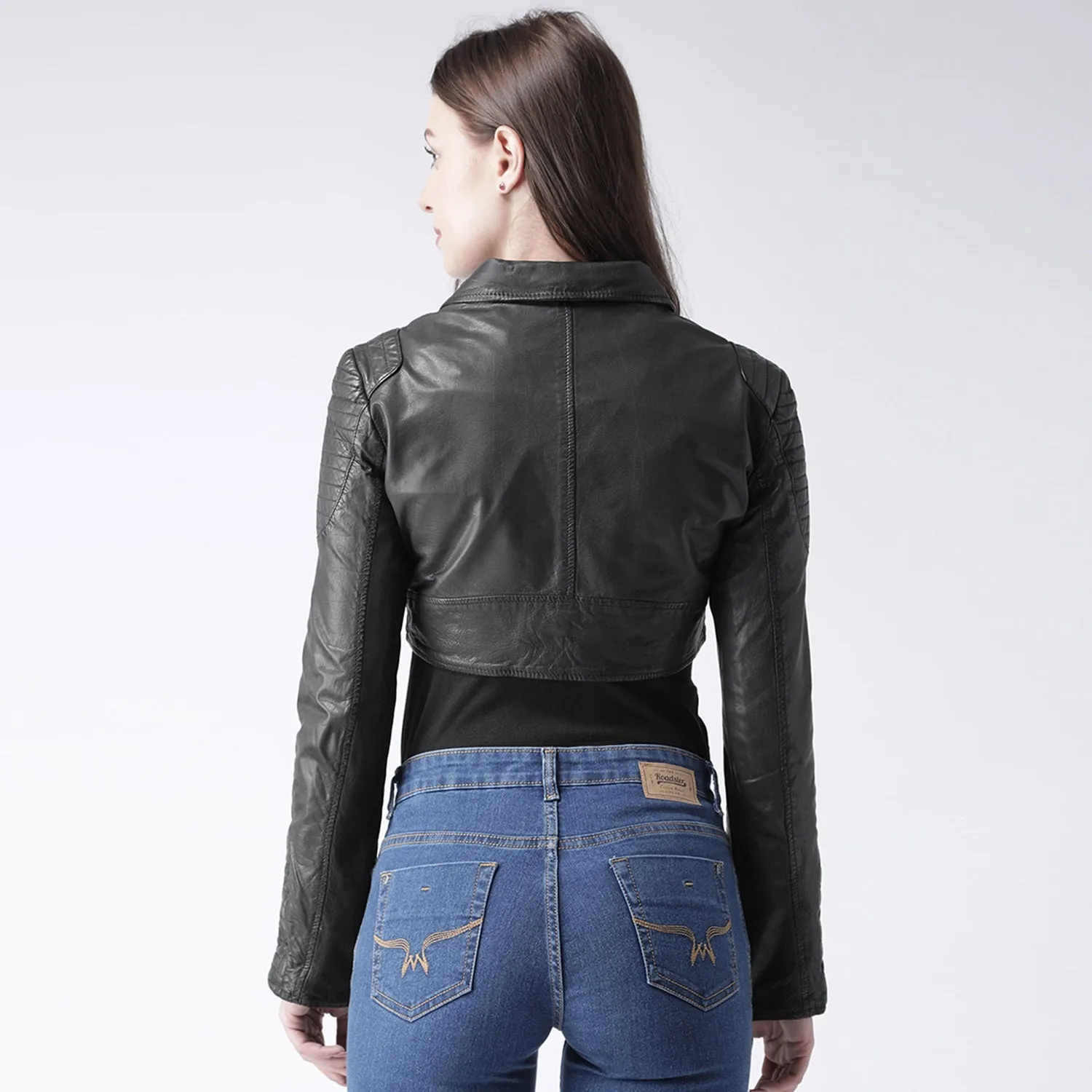 Black Classic Biker Jacket In Buff Aegean Leather For Women Brune & Bareskin