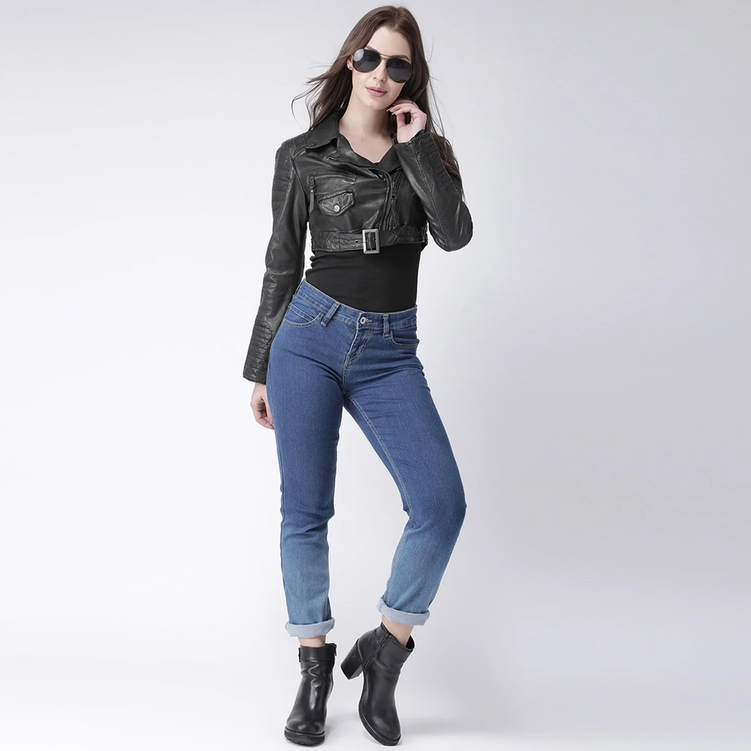 Black Classic Biker Jacket In Buff Aegean Leather For Women Brune & Bareskin