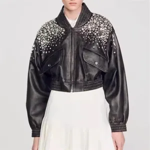 Black Crystal Leather Jacket