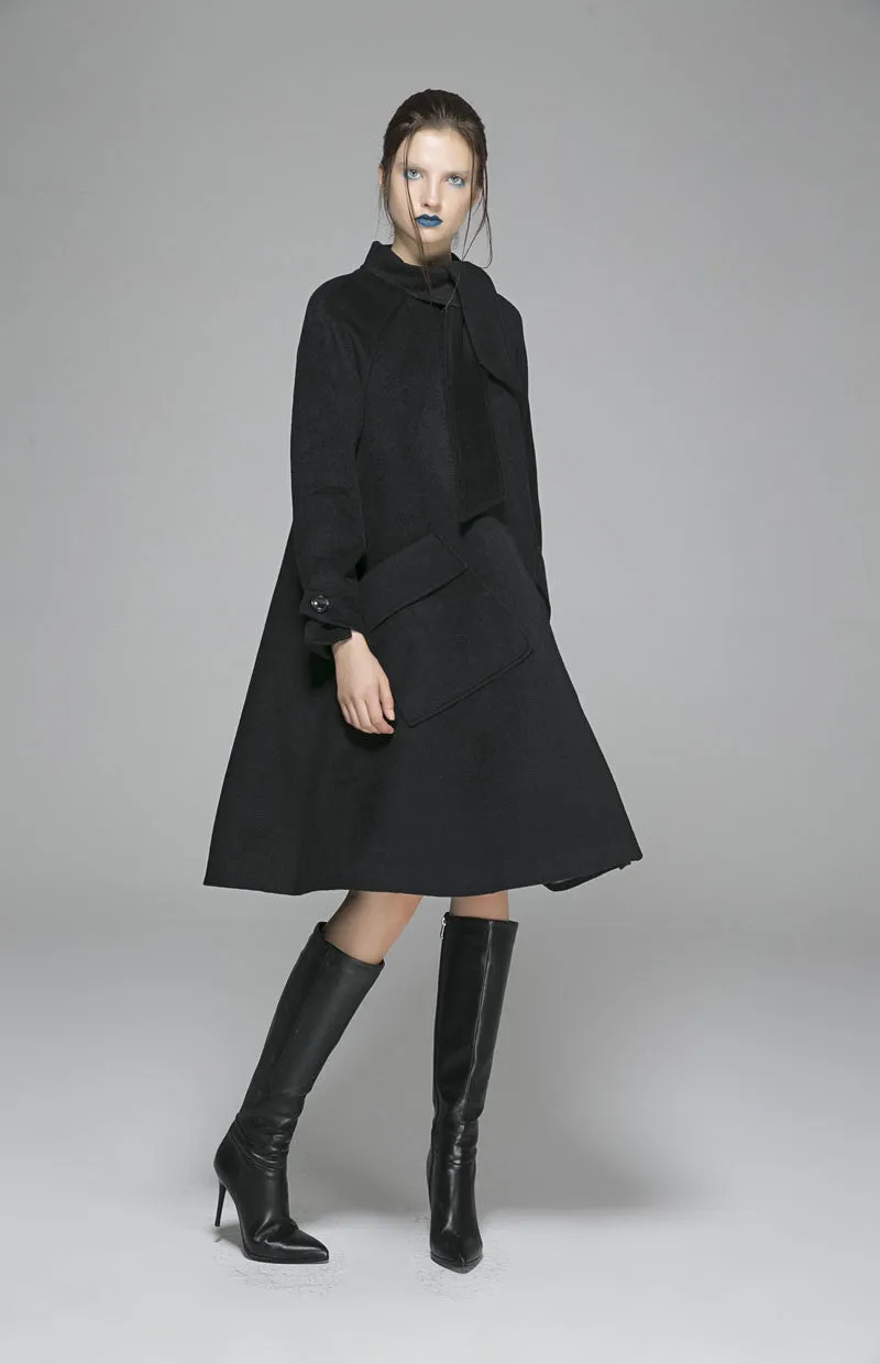 Black Wool Classic Coat Winter Wool Coat 1372#