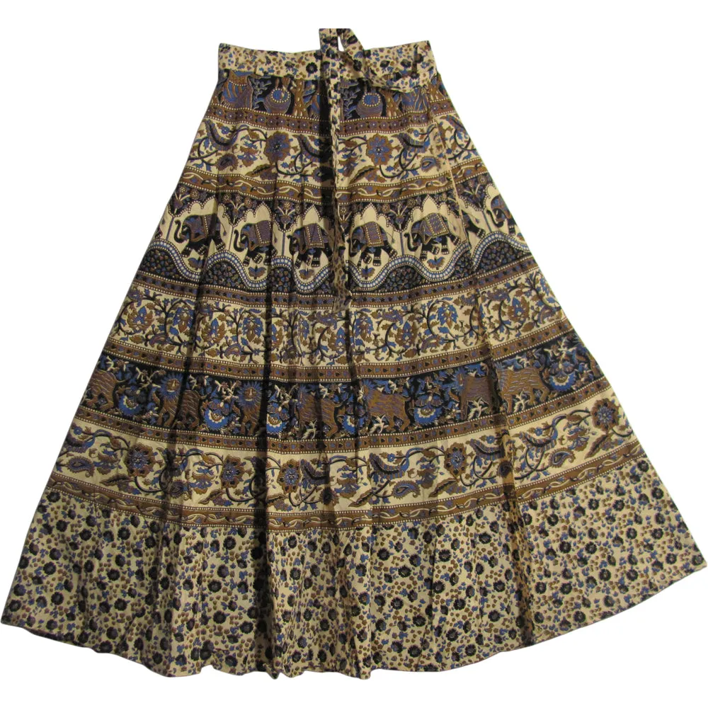 Bohemian Indian Ethnic Block Print Wrap Around Cotton Long Maxi Skirt Bagroo