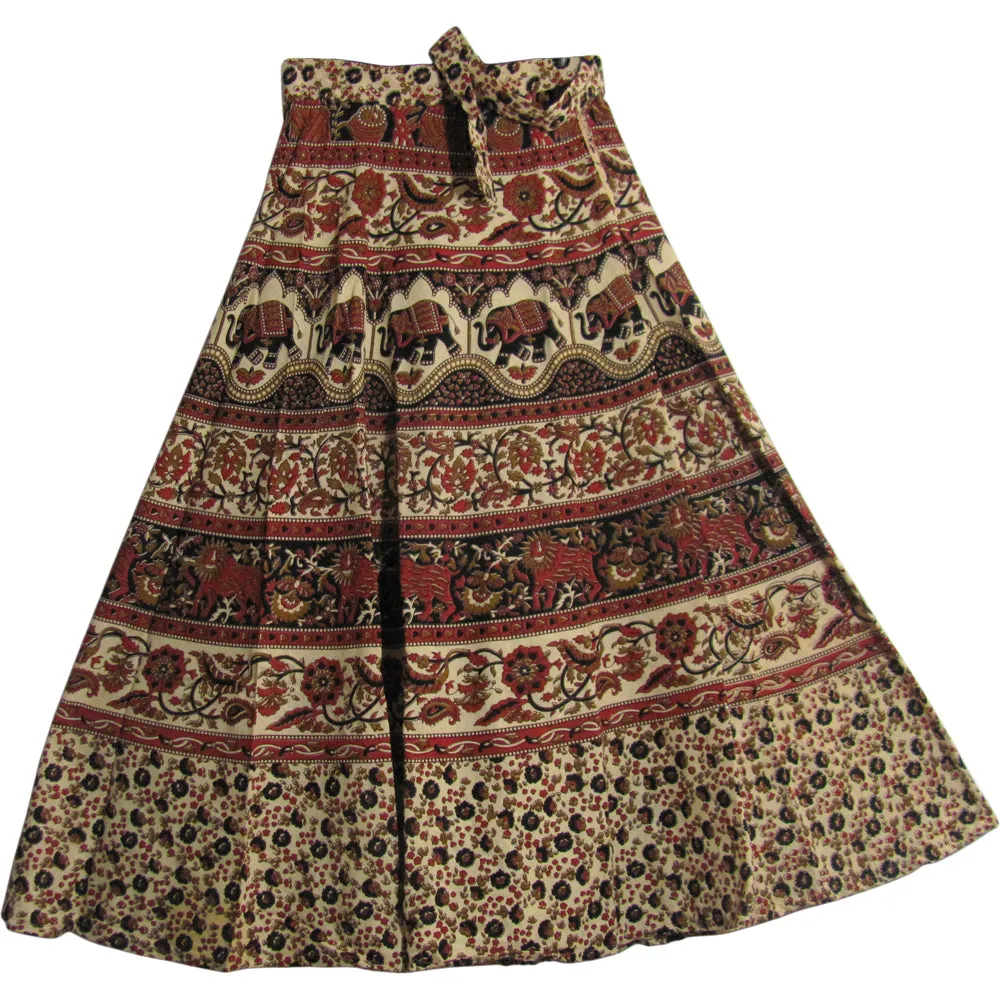 Bohemian Indian Ethnic Block Print Wrap Around Cotton Long Maxi Skirt Bagroo