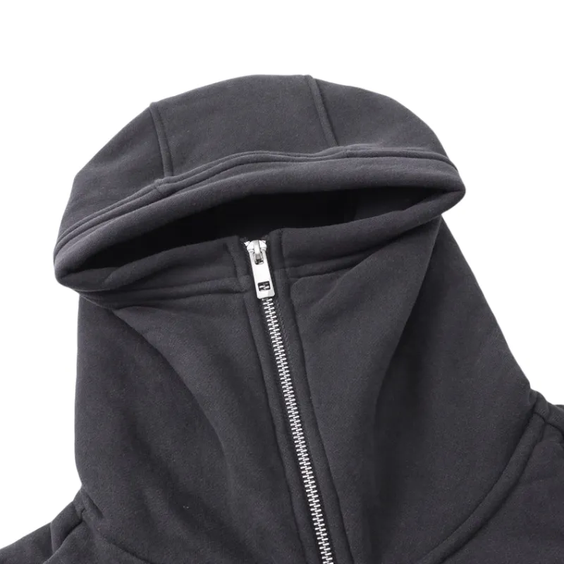 Boxy fit high neck ski mask zip front hoodie