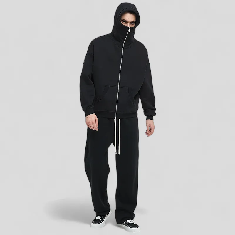 Boxy fit high neck ski mask zip front hoodie