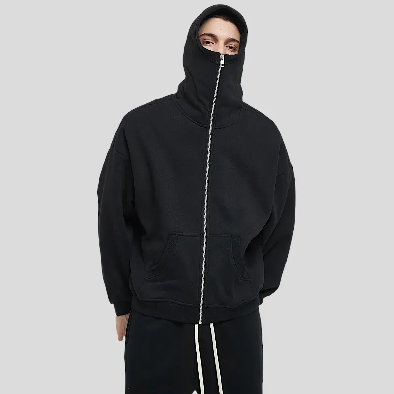 Boxy fit high neck ski mask zip front hoodie