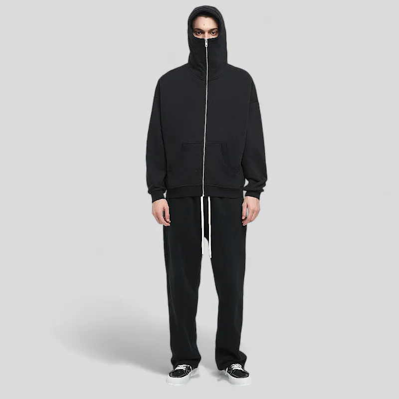 Boxy fit high neck ski mask zip front hoodie