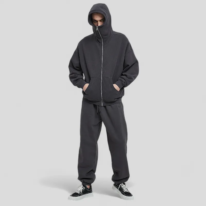 Boxy fit high neck ski mask zip front hoodie