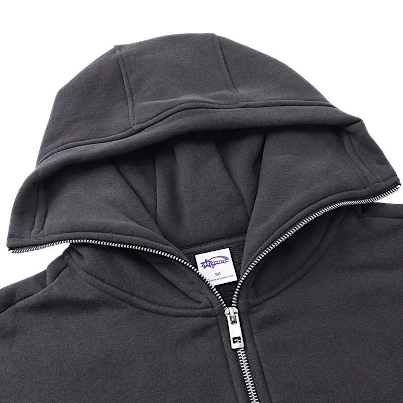 Boxy fit high neck ski mask zip front hoodie