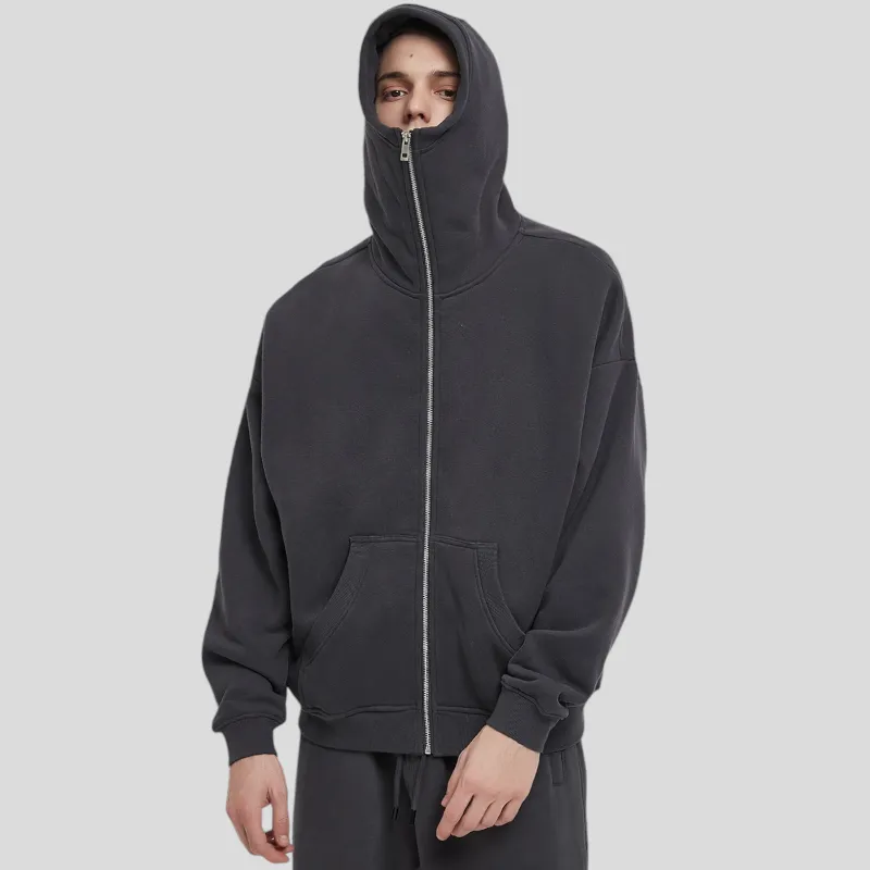 Boxy fit high neck ski mask zip front hoodie