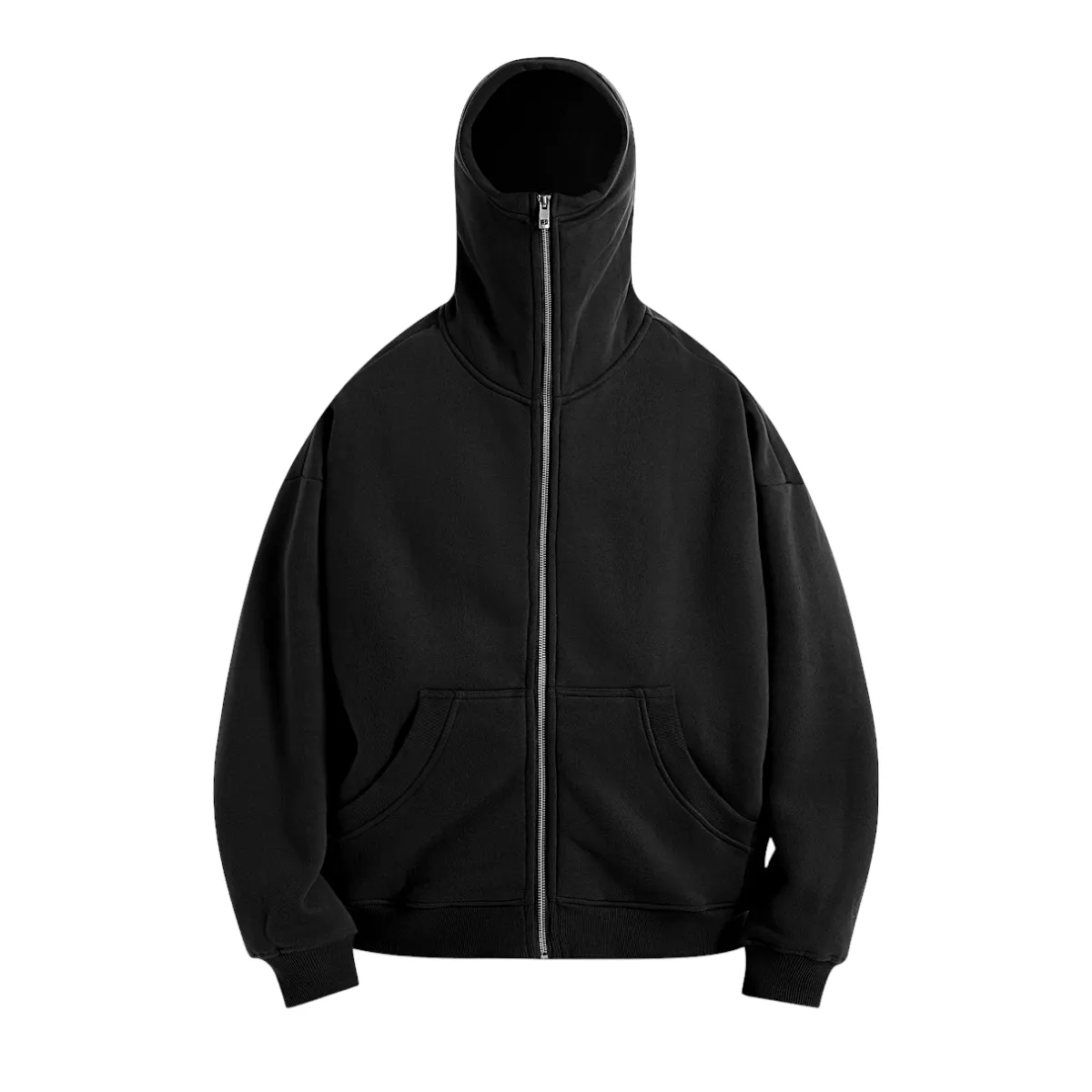 Boxy fit high neck ski mask zip front hoodie