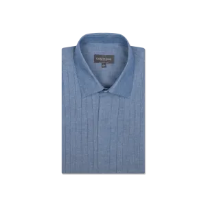 Classic Collar Pleated Dress Shirt in Denim