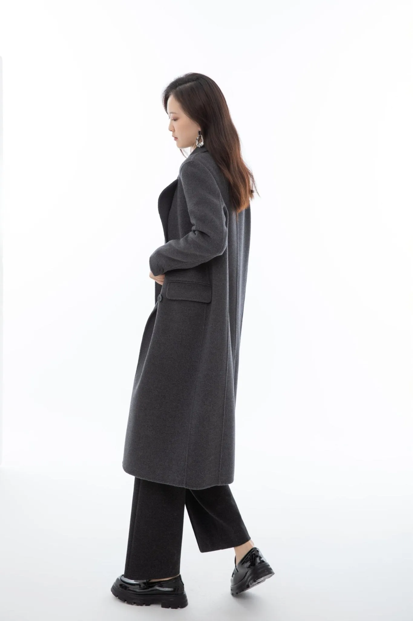 Classic Gray Trench Coat with Blazer-Inspired Collar