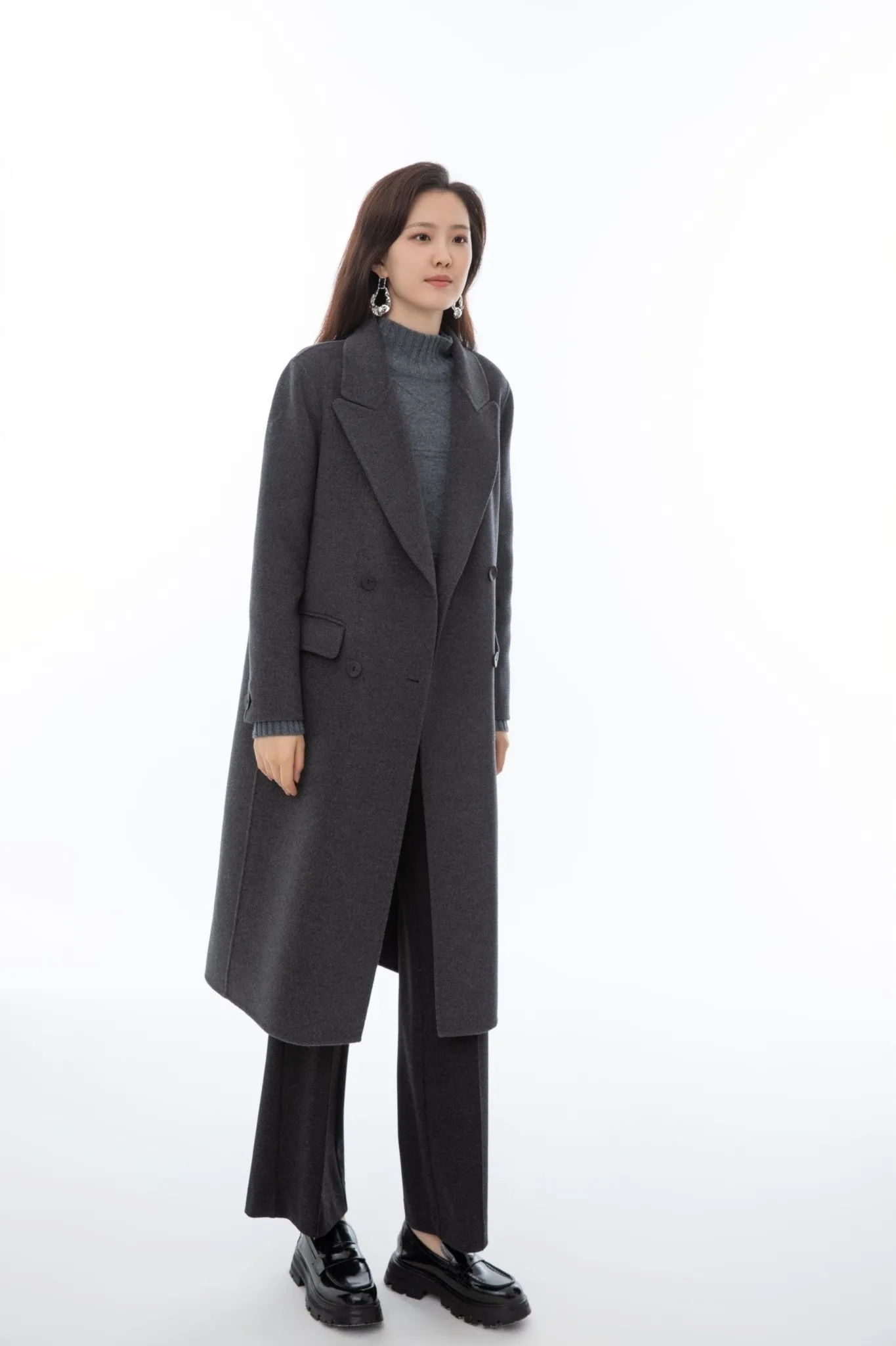 Classic Gray Trench Coat with Blazer-Inspired Collar