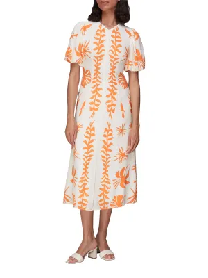 Cora Big Leaf Print Silk Dress