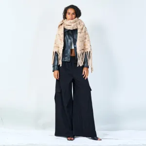 Cozy striped fringe scarf wholesale