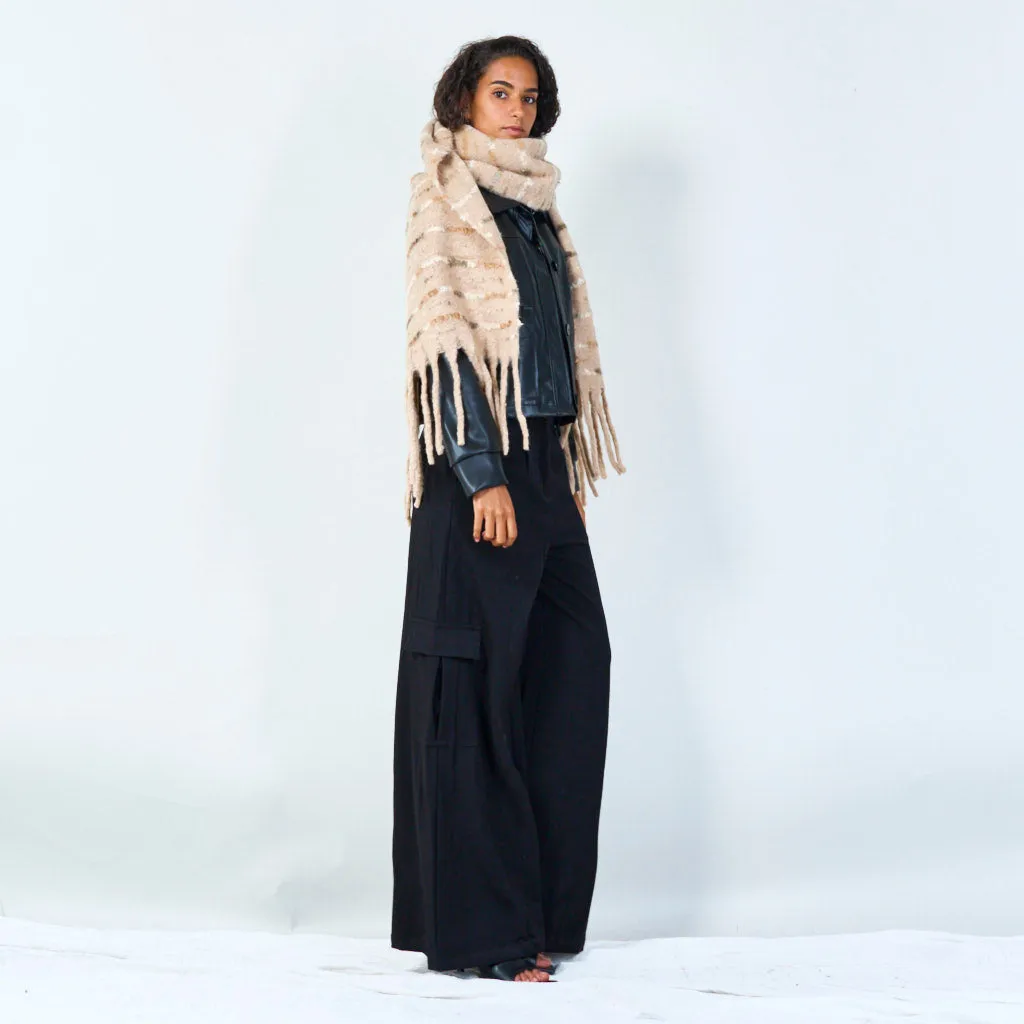 Cozy striped fringe scarf wholesale