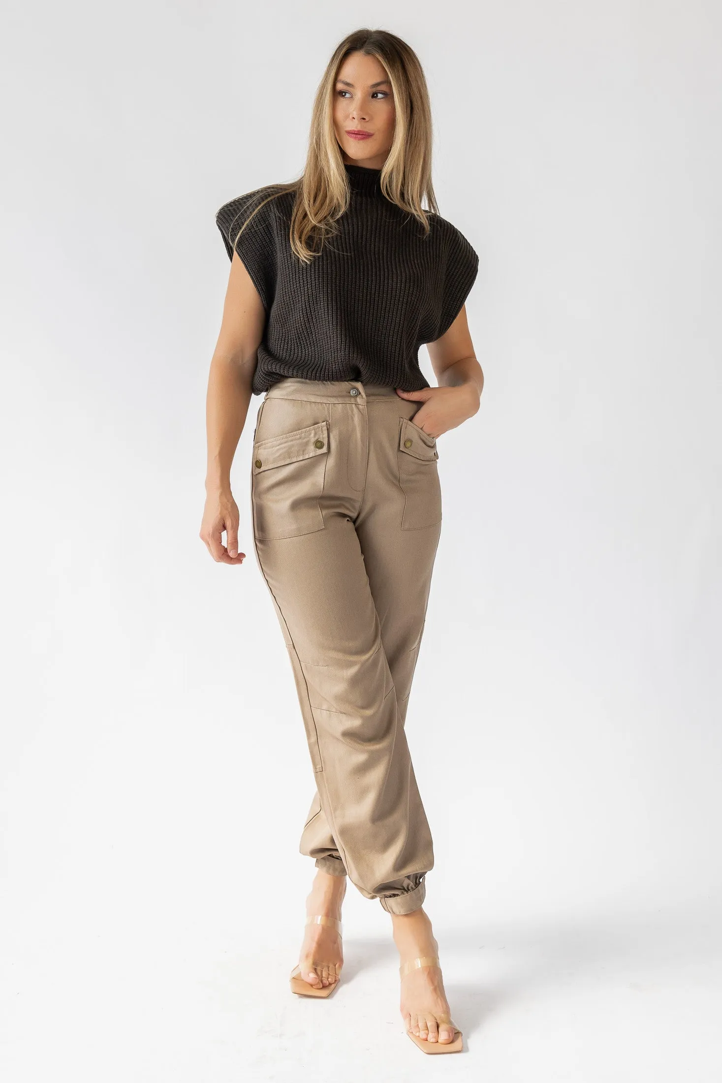 Dane Taupe Coated Cargo Pants - Final Sale