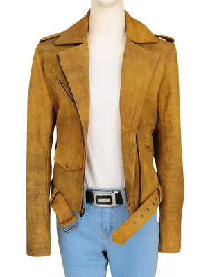 Distressed Brown Leather Jacket For Women