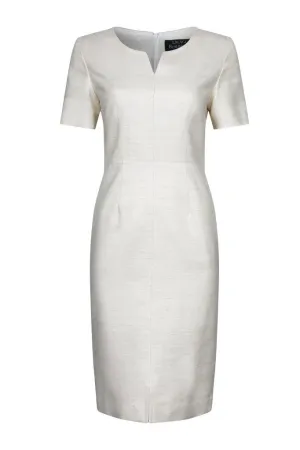 Dress in Latte Coloured Natural Silk with Neckline Detail - Eve