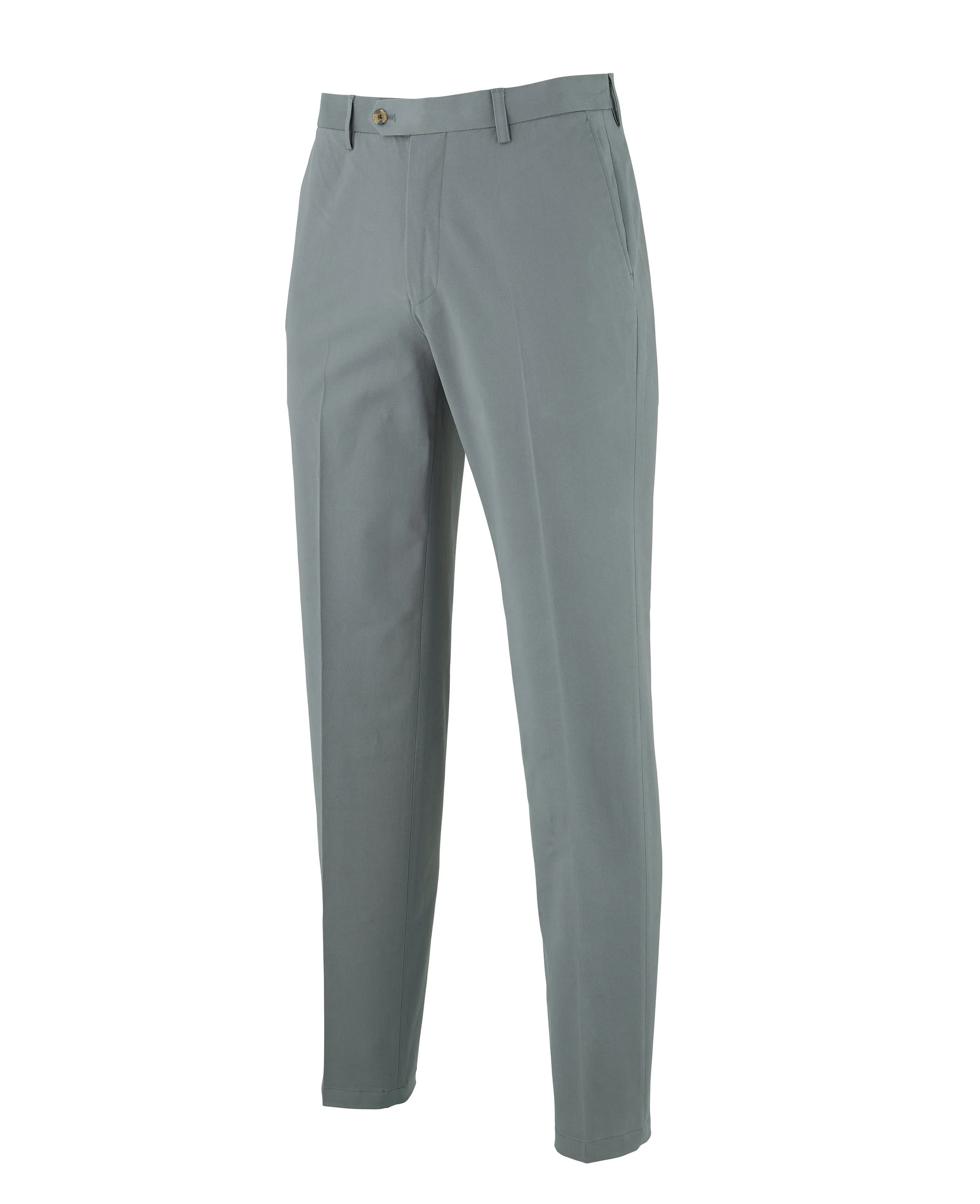 Grey Stretch Cotton Classic Fit Flat Front Chinos