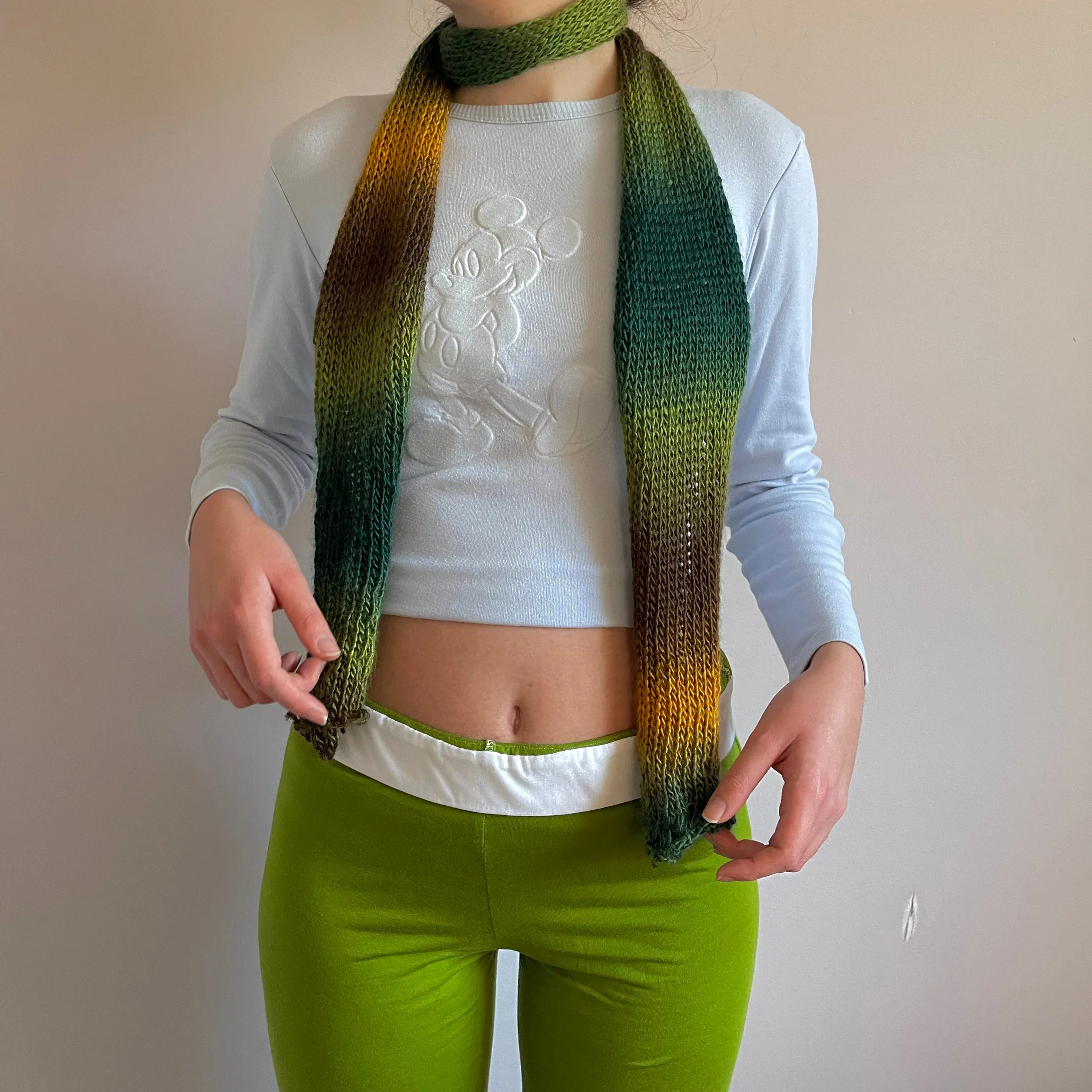 Handmade knitted ombré skinny scarf - Forest colourway