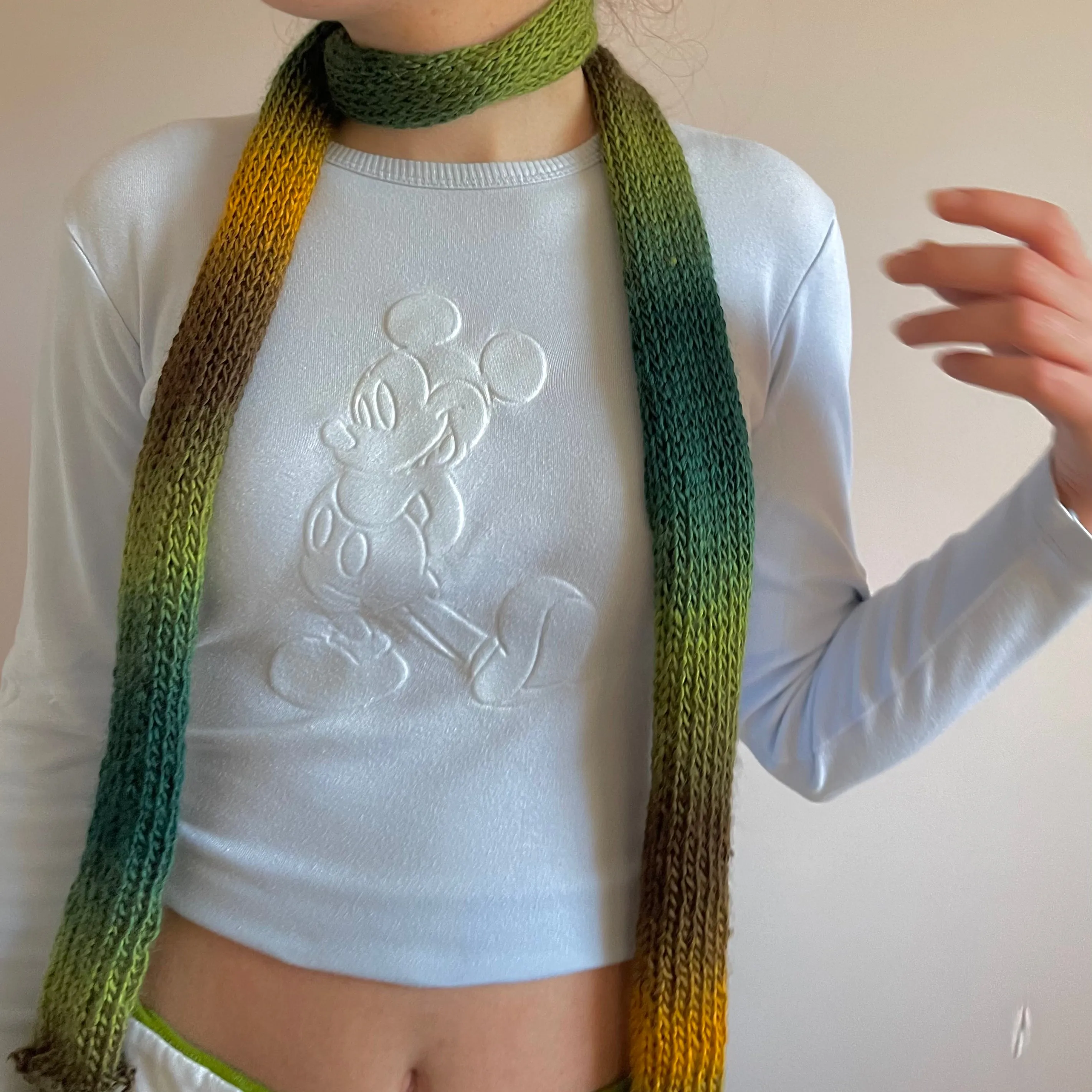 Handmade knitted ombré skinny scarf - Forest colourway