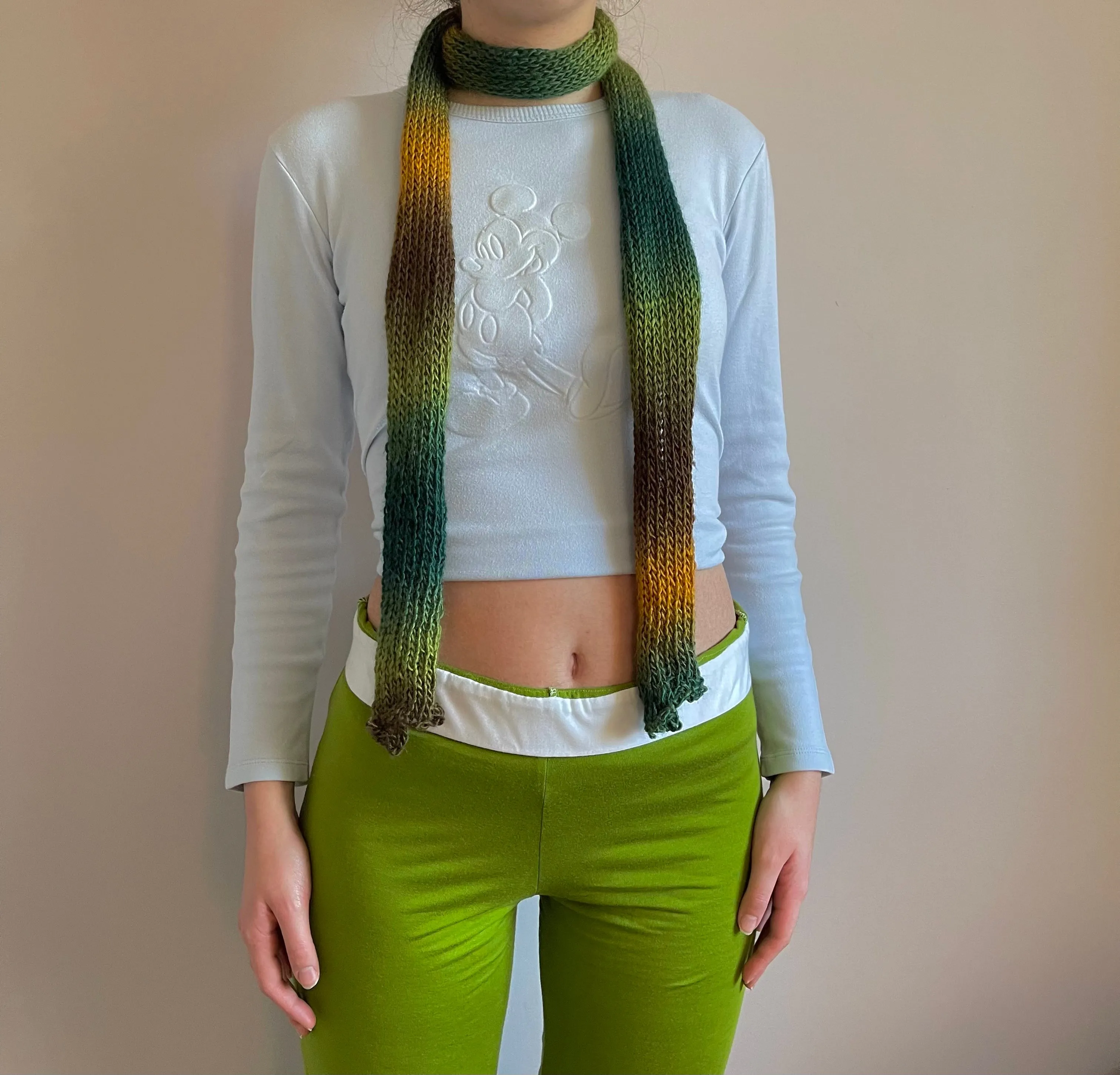 Handmade knitted ombré skinny scarf - Forest colourway