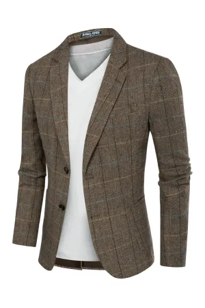 Herringbone Tweed Two Buttons Blazer British Wool Blend Sport Coat Jacket