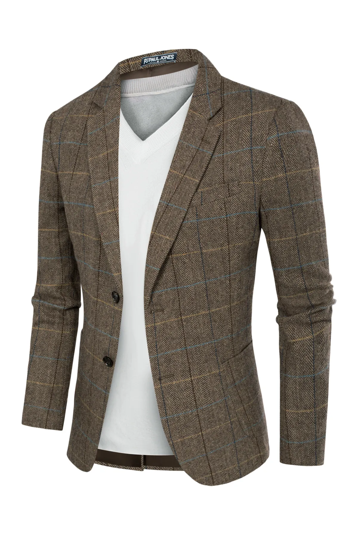 Herringbone Tweed Two Buttons Blazer British Wool Blend Sport Coat Jacket