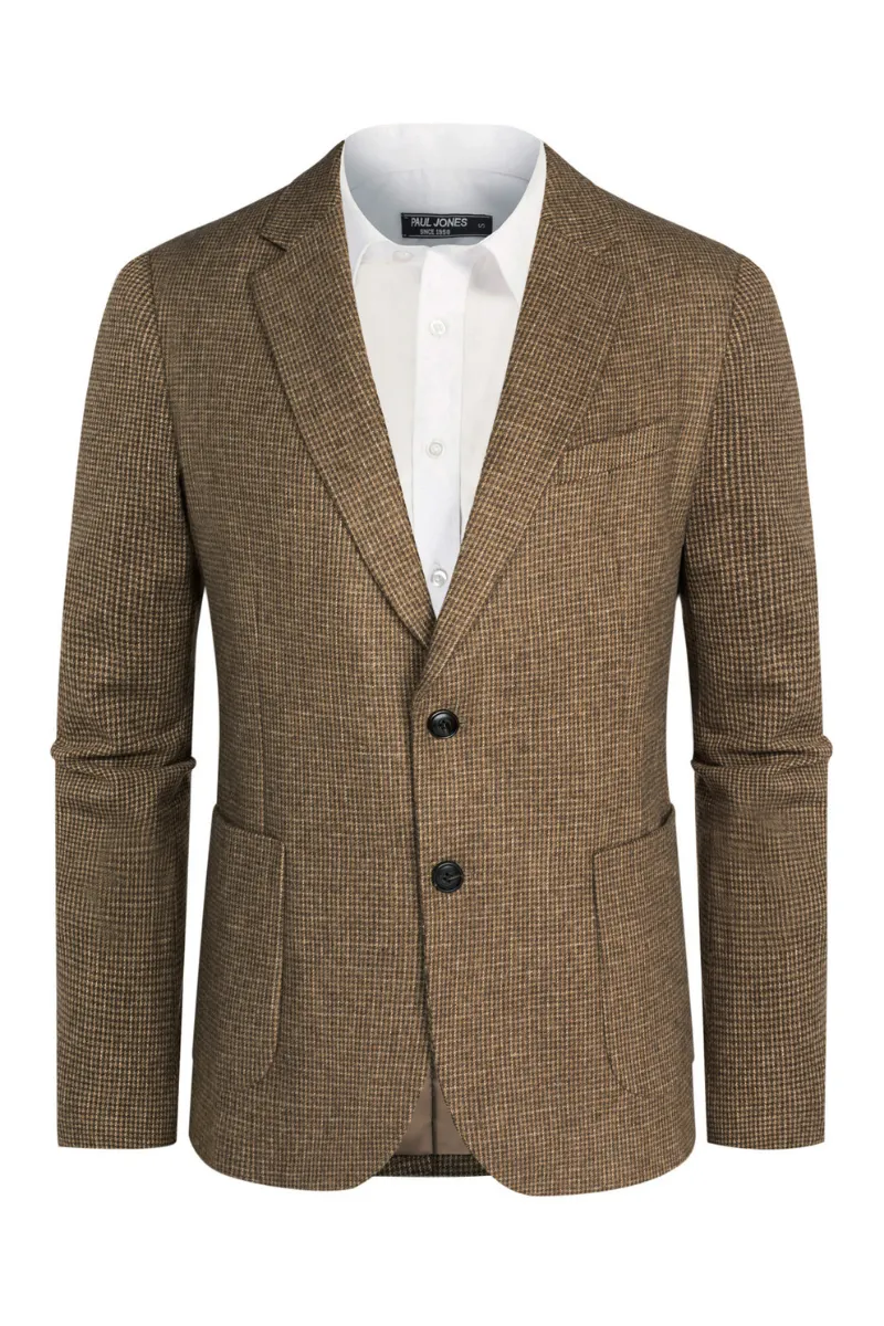 Herringbone Tweed Two Buttons Blazer British Wool Blend Sport Coat Jacket