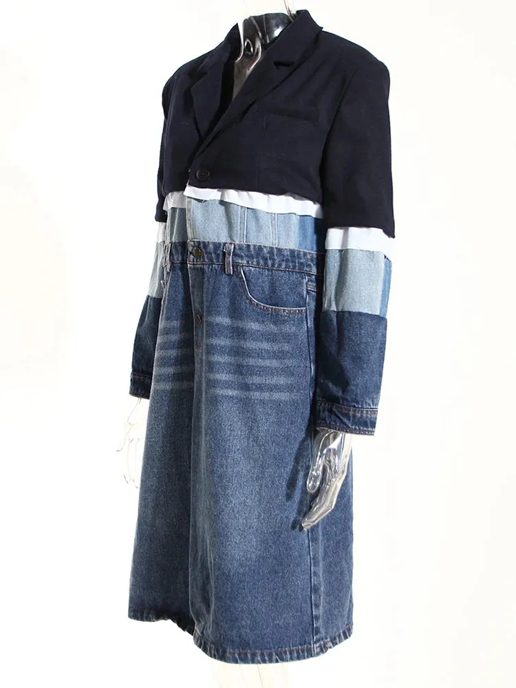 HEYFANCYSTYLE Refined Classic Denim Trench Coat