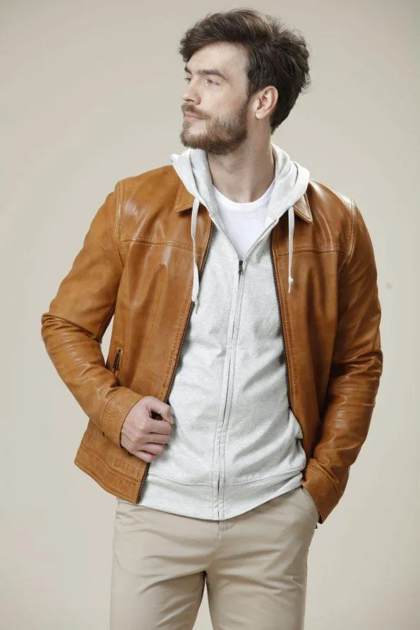 Impressive Camel Stylish Leather Jacket For Men | Winter Jacket by TJS