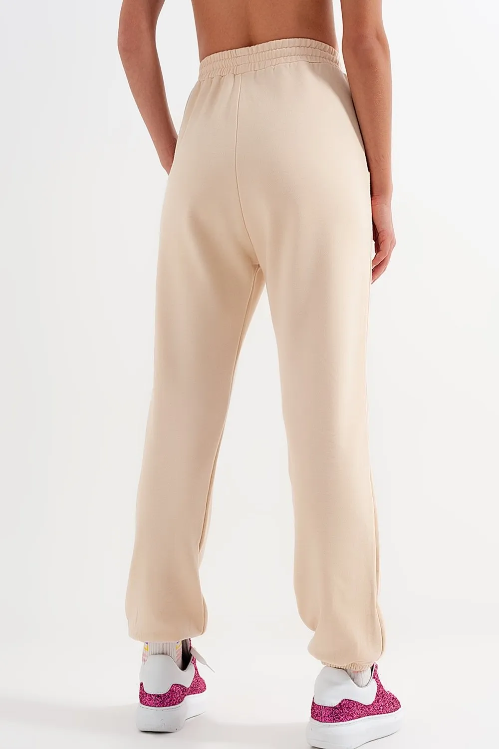 Joggers With Elastic Waist Band in Beige