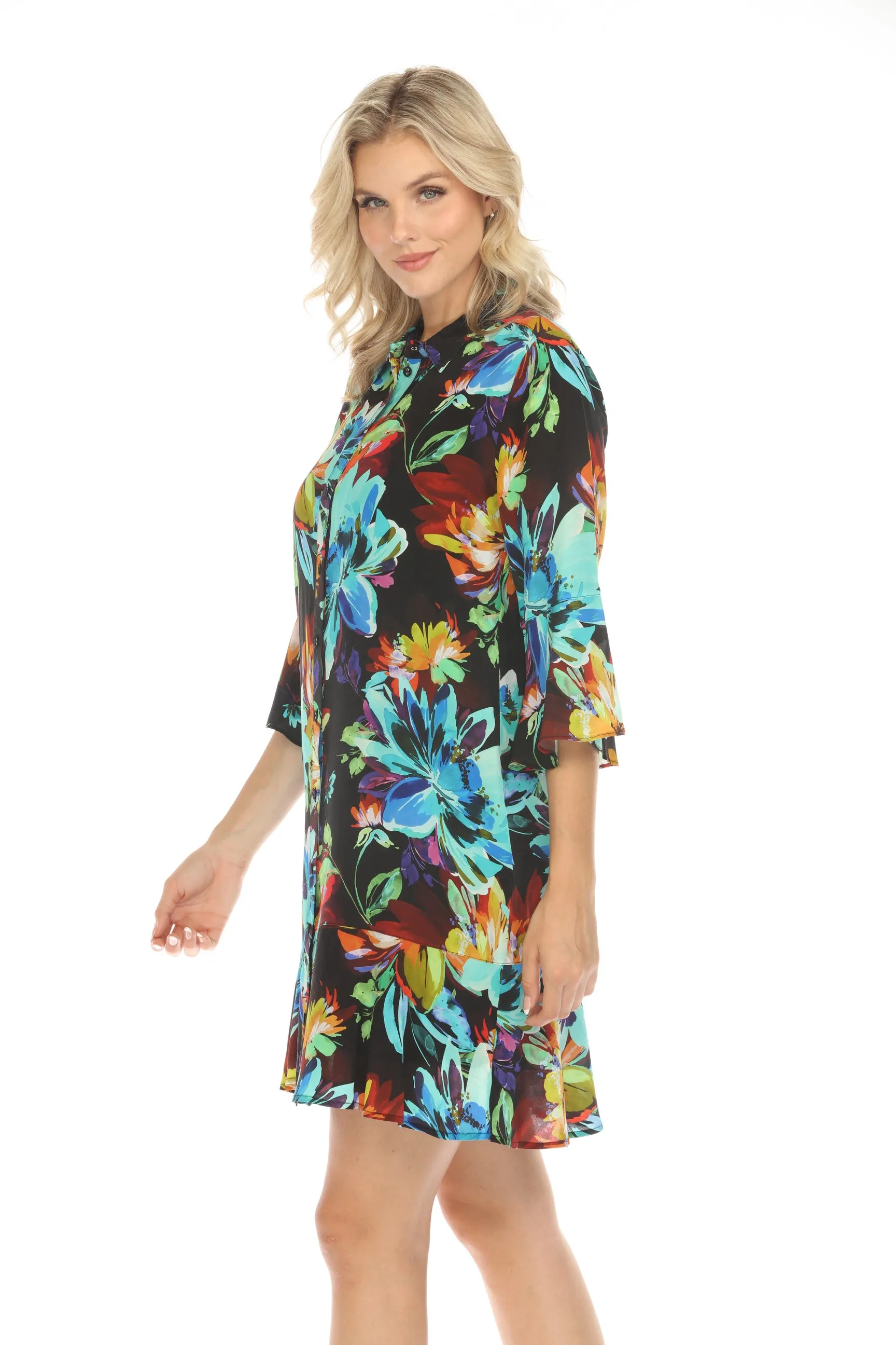 Johnny Was Workshop Floral Silk Shirt Dress W092424 Boho Chic