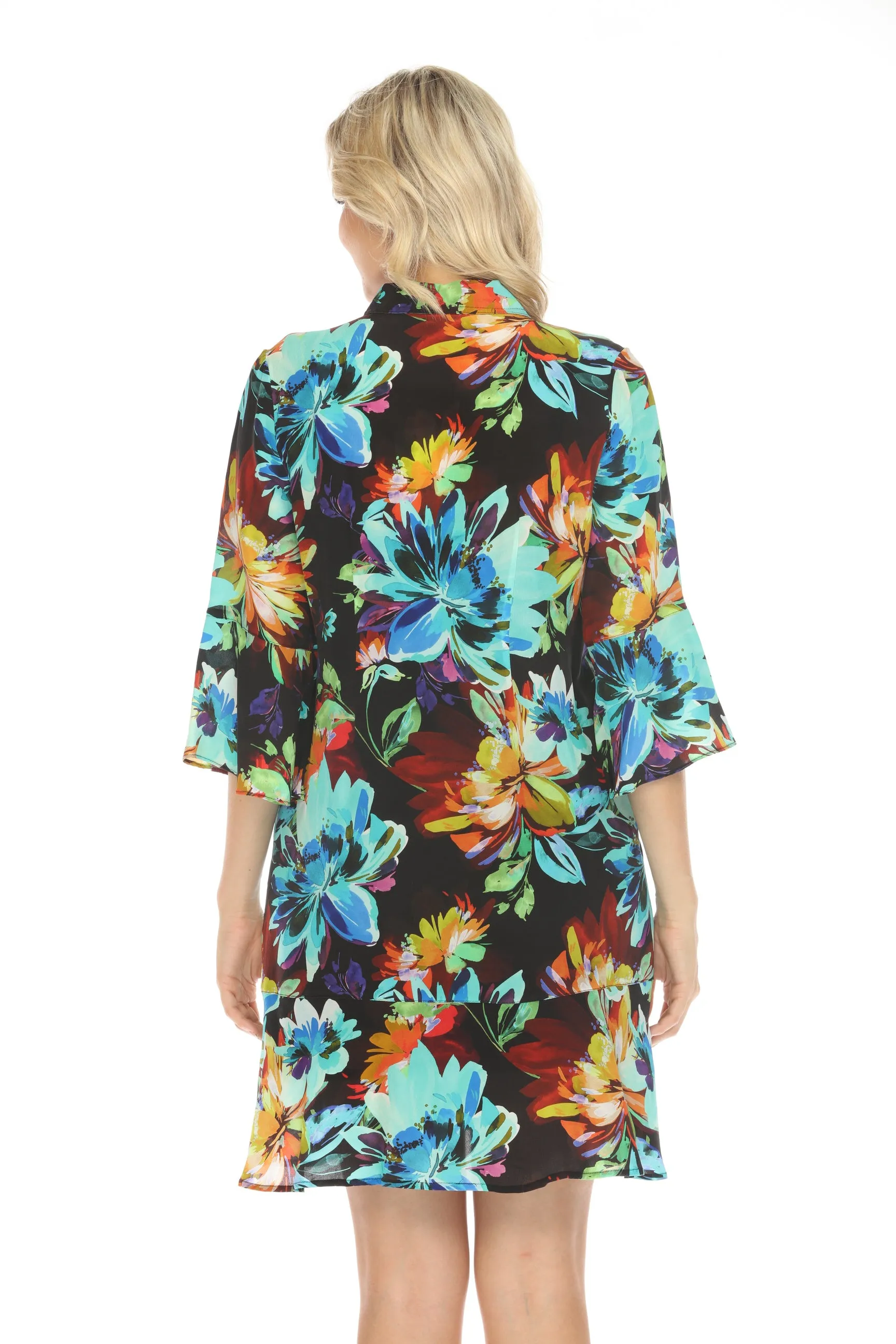 Johnny Was Workshop Floral Silk Shirt Dress W092424 Boho Chic