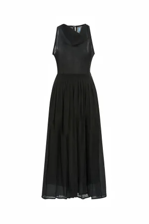 Juniper Pleated Cowl Neck Silk Crepe Midi Dress