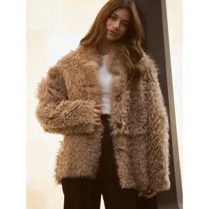 Loose buttoned artificial fur coat