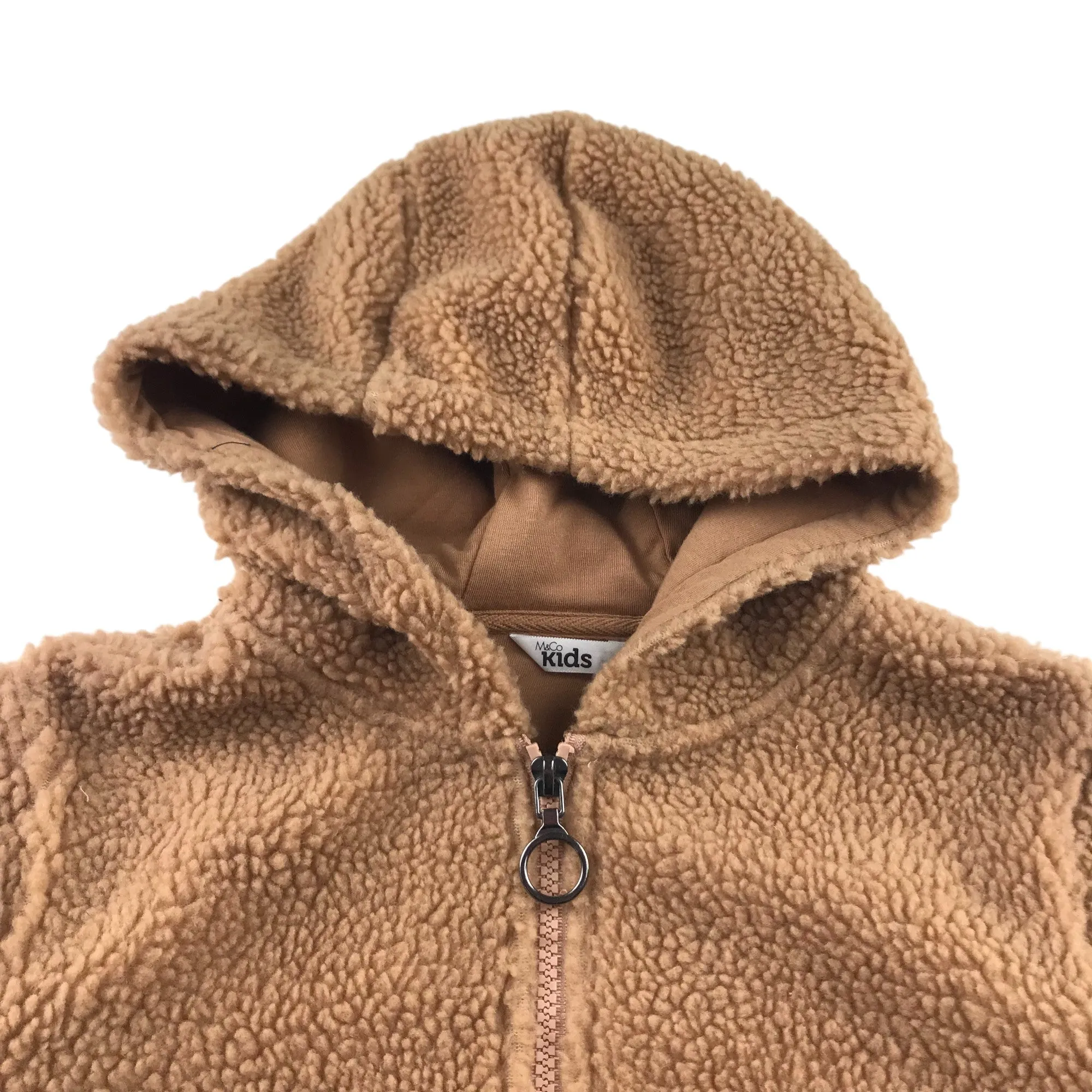 M&Co fleece hoodie 9-10 years brown fluffy full zipper