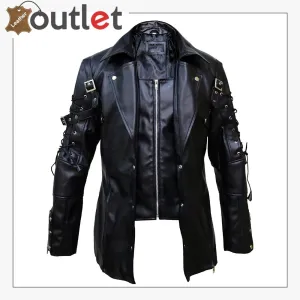 Men Simple Silver Studded Leather Jacket