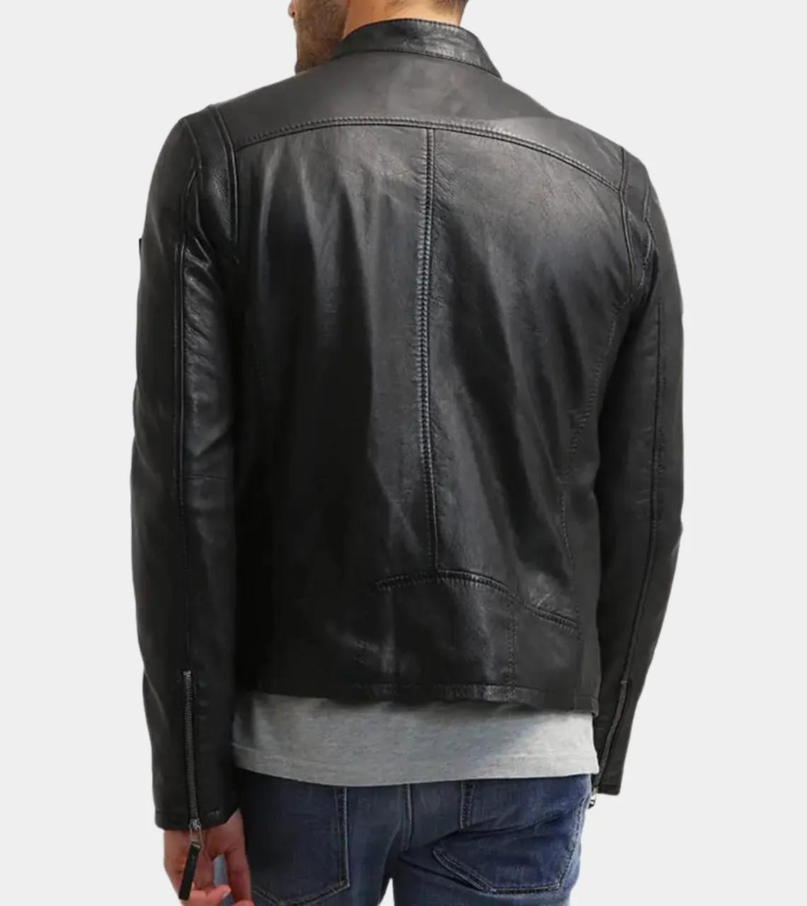 Men's Biker Lambskin Leather Jacket - Black