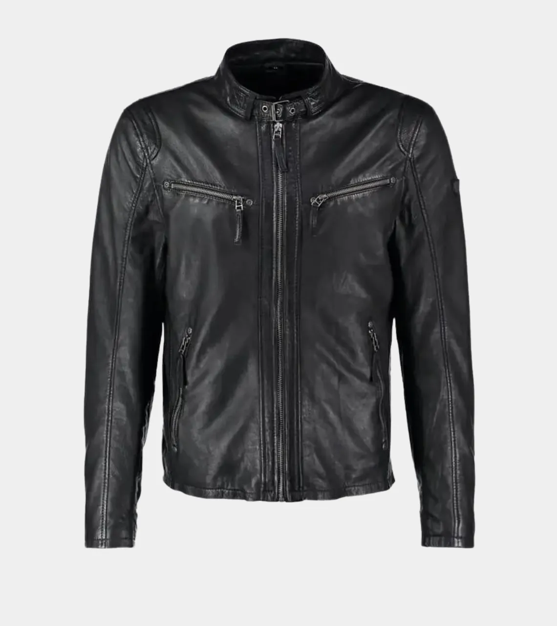 Men's Biker Lambskin Leather Jacket - Black