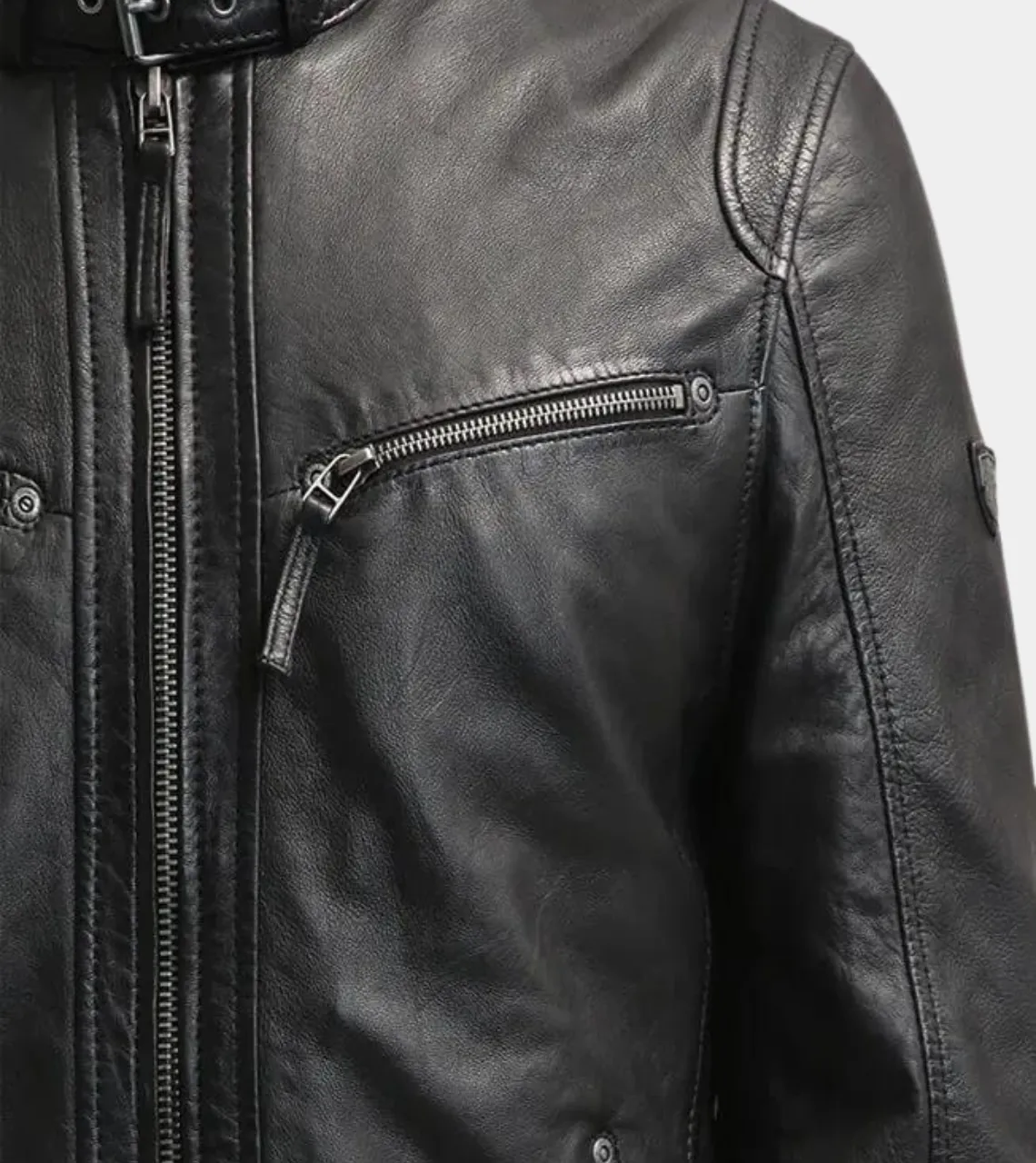 Men's Biker Lambskin Leather Jacket - Black