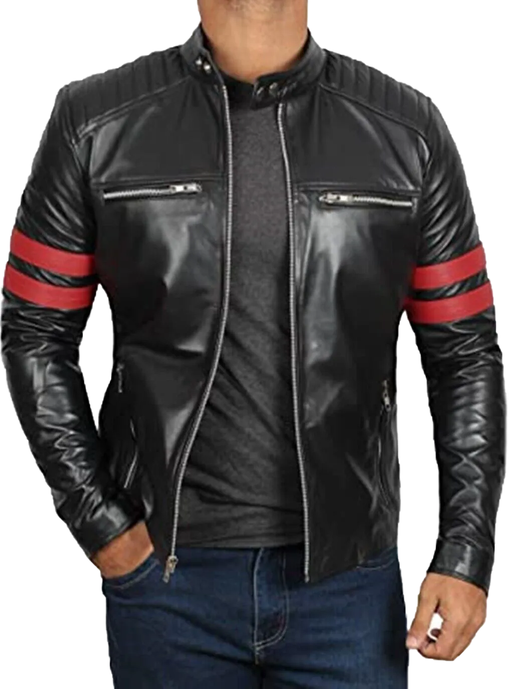 Mens Black Cafe Racer Retro 100% Real Lambskin Leather Jacket | Mens Black Cafe Racer Leather Jacket