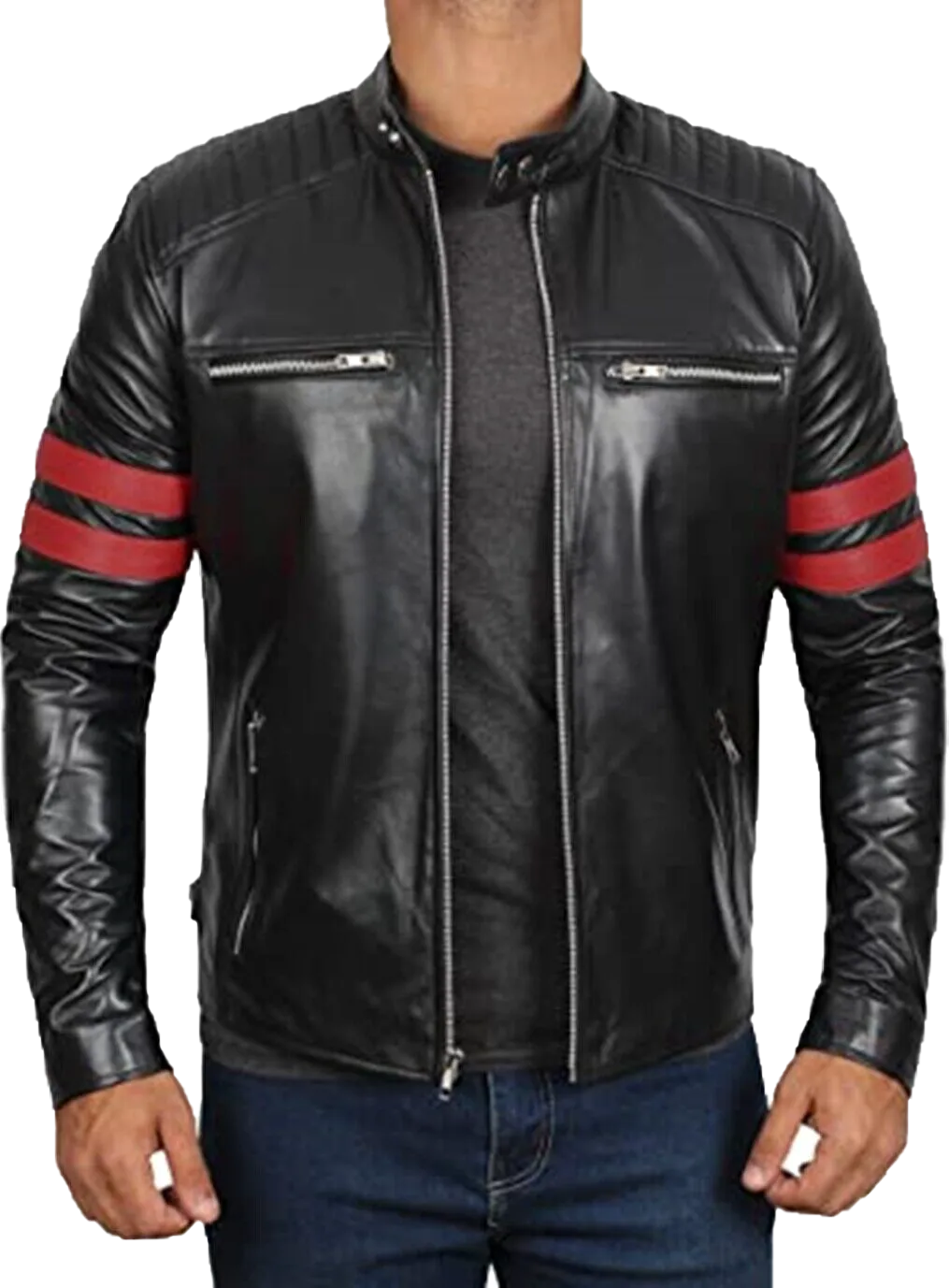 Mens Black Cafe Racer Retro 100% Real Lambskin Leather Jacket | Mens Black Cafe Racer Leather Jacket