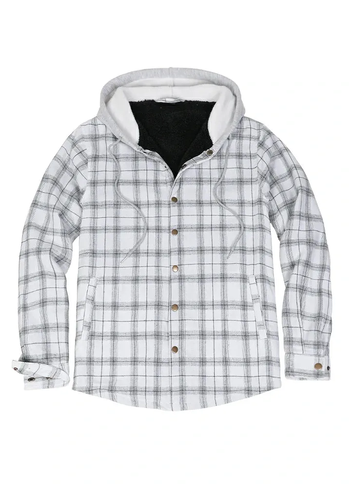 Men's Hooded Flannel Shirt Jacket,Snap Front,Sherpa-Lined Plaid