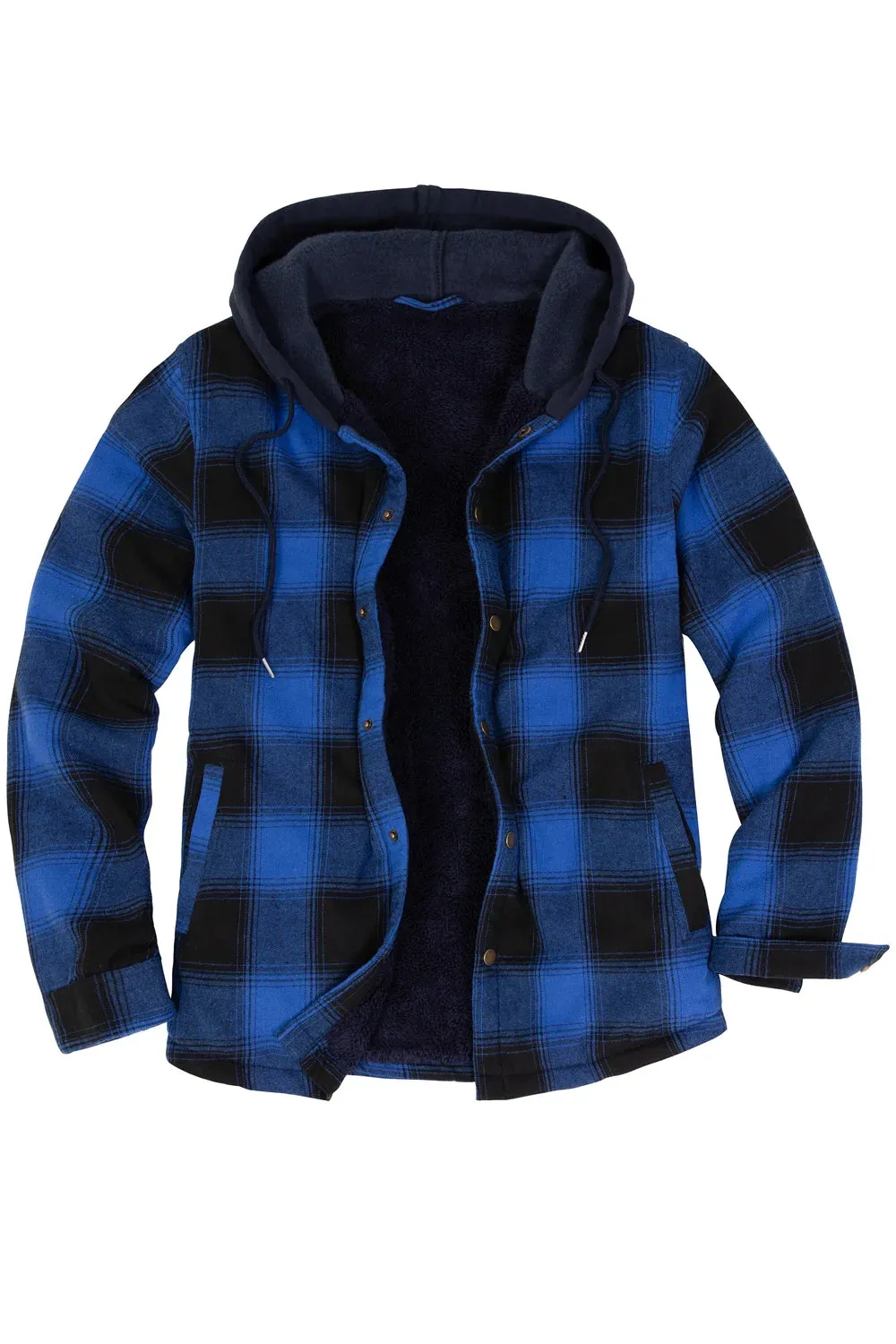 Men's Hooded Flannel Shirt Jacket,Snap Front,Sherpa-Lined Plaid